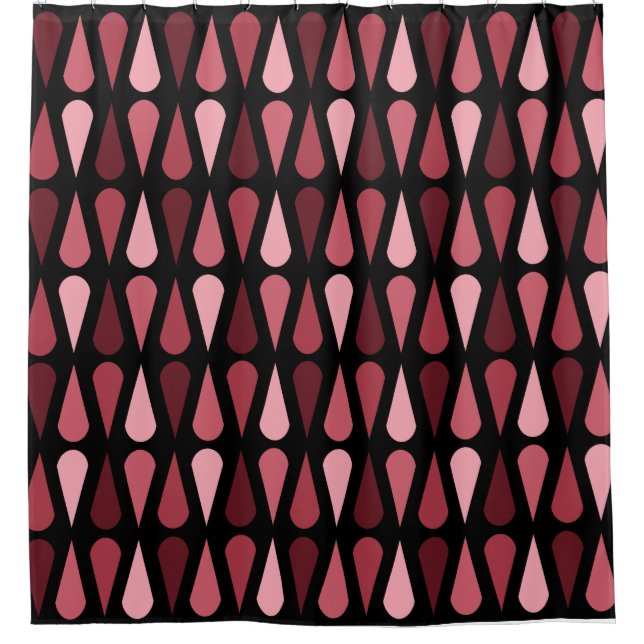 Retro Midcentury Teardrops Black Red Shower Curtain (Front)