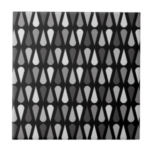 Retro Midcentury Teardrops Black Tile