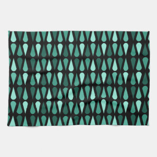 Retro Midcentury Teardrops Black Turquoise Tea Towel