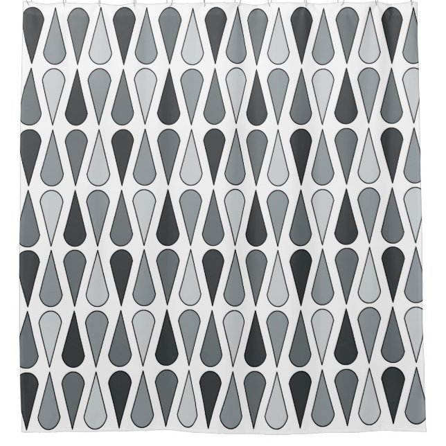 Retro Midcentury Teardrops Grey Shower Curtain (Front)