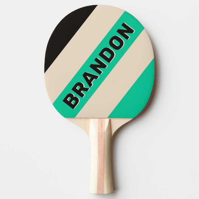 Retro Midnight Mint Bold Stripes with Name Ping Pong Paddle (Front)