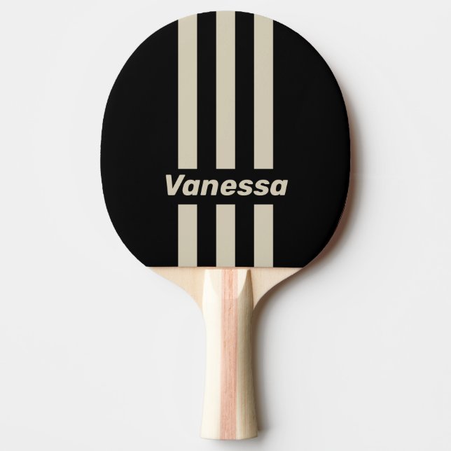 Retro Midnight Three Pin Stripes with Name Ping Pong Paddle (Front)