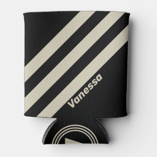 Retro Midnight Three Stripes with Name Can Cooler