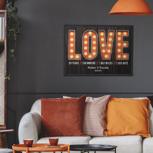 Retro Milestone 20th Anniversary Personalised Love Poster