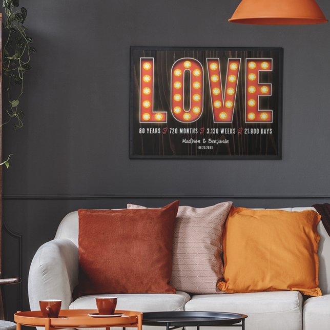 Retro Milestone 60th Anniversary Personalised Love Poster (Creator Uploaded)