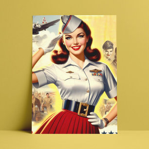 Retro Military Pin-up Postcard