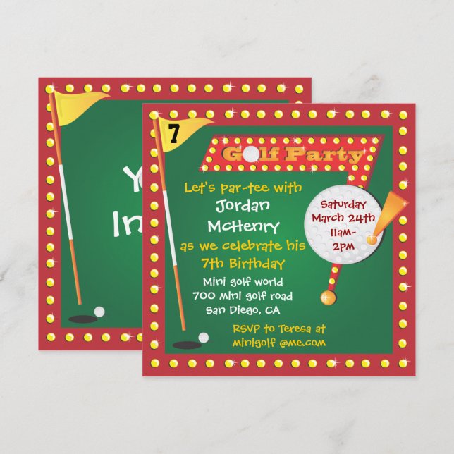 Retro Miniature Golf Party Invitation (Front/Back)