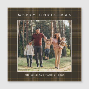 Retro Minimal Christmas Plaid PHOTO Magnetic Card