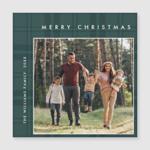 Retro Minimal Christmas Plaid PHOTO Magnetic Card