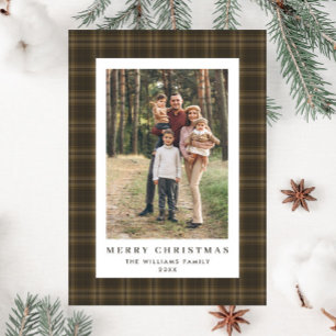 Retro Minimal Christmas Plaid PHOTO Magnetic Card