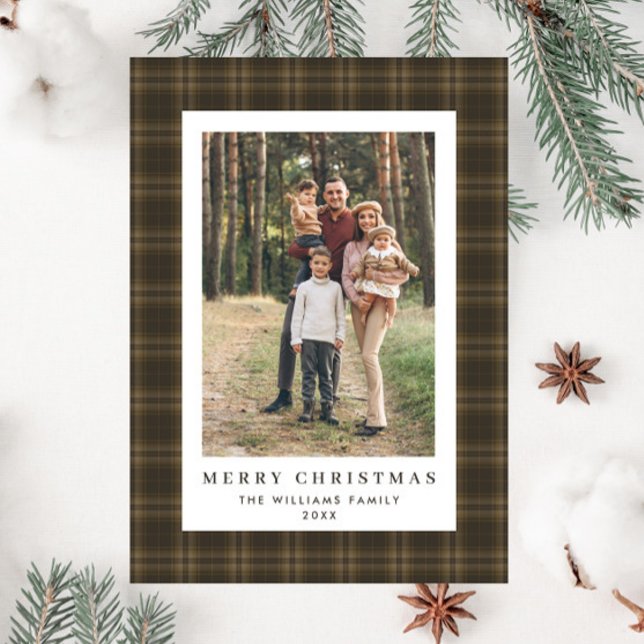 Retro Minimal Christmas Plaid PHOTO Magnetic Card (Creator Uploaded)