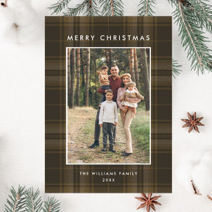 Retro Minimal Christmas Plaid PHOTO Magnetic Card