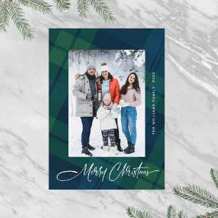 Retro Minimal Christmas Plaid PHOTO Magnetic Card