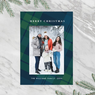 Retro Minimal Christmas Plaid PHOTO Magnetic Card