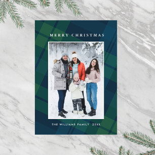 Retro Minimal Christmas Plaid PHOTO Magnetic Card