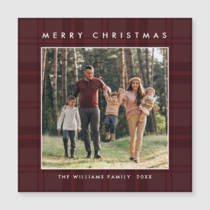 Retro Minimal Christmas Plaid PHOTO Magnetic Card