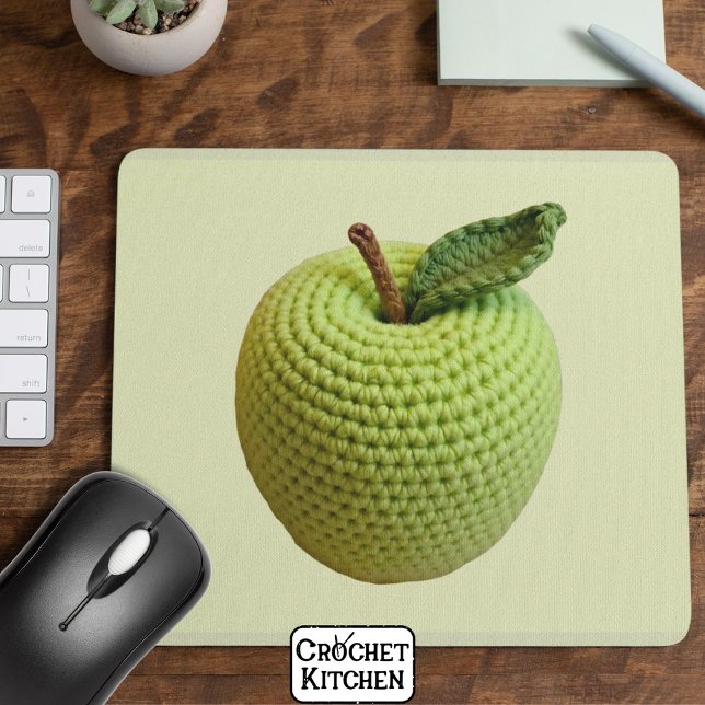 Retro Minimal Handmade Craft Green Crochet Apple   Mouse Mat (Creator Uploaded)