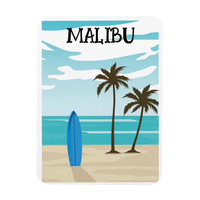 Retro Minimal Malibu California Beach Travel Magnet (Vertical)