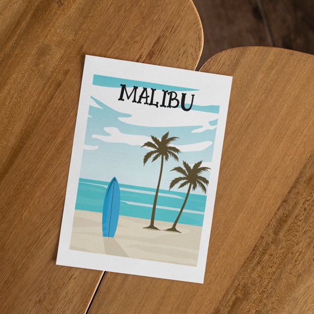 Retro Minimal Malibu California Beach Travel Postcard (malibu california retro postcard)