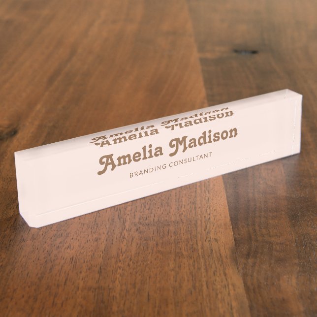 Retro Minimalist Blush Pink Brown Nameplate (Side)