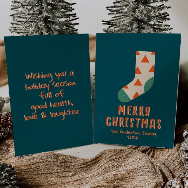 Retro Minimalist Christmas Winter Sock Non-Photo Holiday Card (Creator Uploaded)