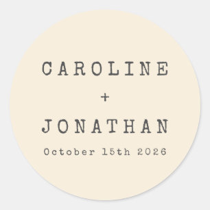 Retro Minimalist Cream Typewriter Custom Wedding Classic Round Sticker