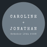 Retro Minimalist Dark Blue Typewriter Wedding Classic Round Sticker<br><div class="desc">Retro Minimalist Typewriter Font Custom Wedding Classic Round Sticker in Dark Dusty Blue</div>