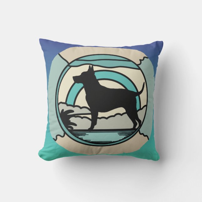 Retro Minimalist Dog Alone on the Beach Cushion (Front)