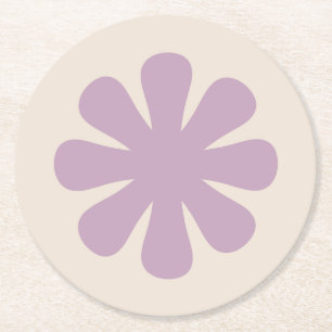 Retro Minimalist Groovy Flower in Lilac Purple Round Paper Coaster