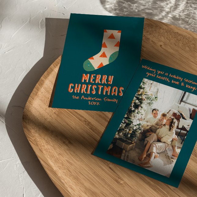 Retro Minimalist Illustrated Christmas Winter Sock Holiday Card (Creator Uploaded)