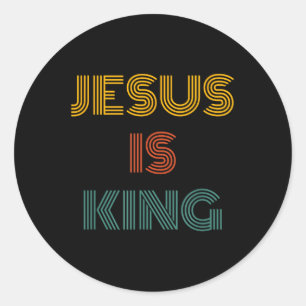 Retro Minimalist Jesus Is King Christian Faithful Classic Round Sticker