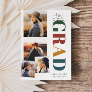 Retro Minimalist Modern Vertical 5 Pics Graduation Invitation