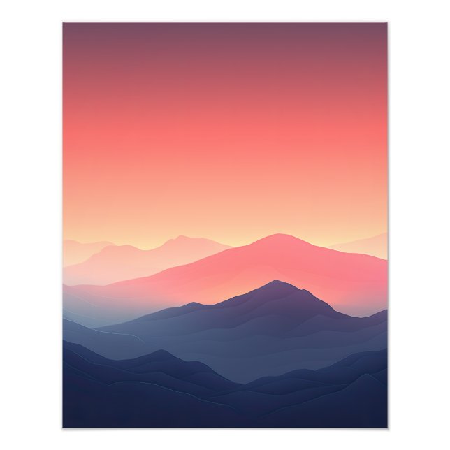Retro Minimalist Mountain Landscape Illustration Photo Print (Front)