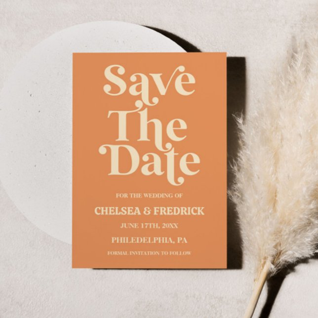 Retro Minimalist Orange Wedding Save The Date Card (Creator Uploaded)