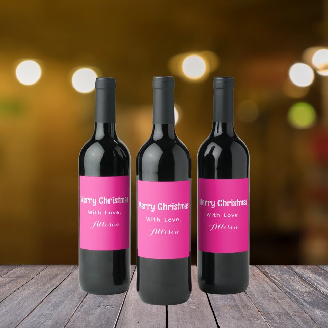 Retro Minimalist Pink Merry Christmas Holiday Wine Label (Creator Uploaded)