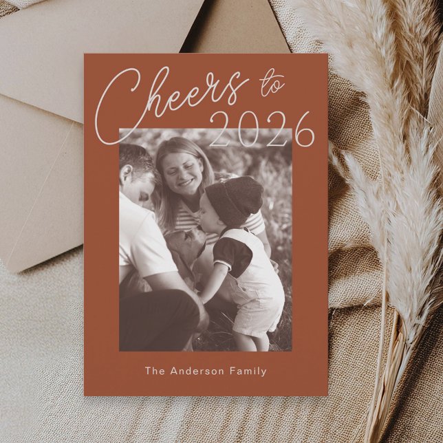 Retro Minimalist Red New Years Photo Holiday Card (Creator Uploaded)