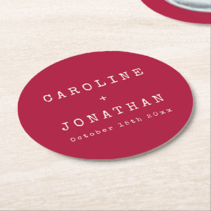 Retro Minimalist Red Typewriter Custom Wedding Round Paper Coaster
