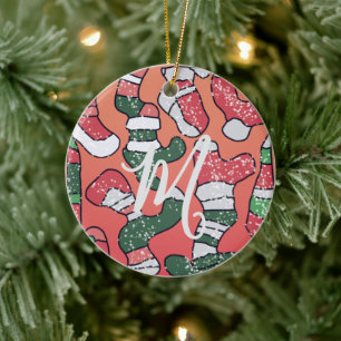 Retro Minimalist Socks in Holiday Colours Ceramic Tree Decoration