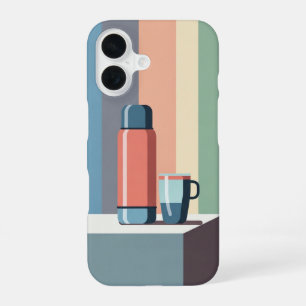 Retro Minimalist Thermos and Cup iPhone 16 Case