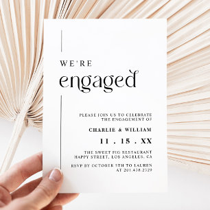 Retro Minimalist We're Engaged Engagement Party Invitation