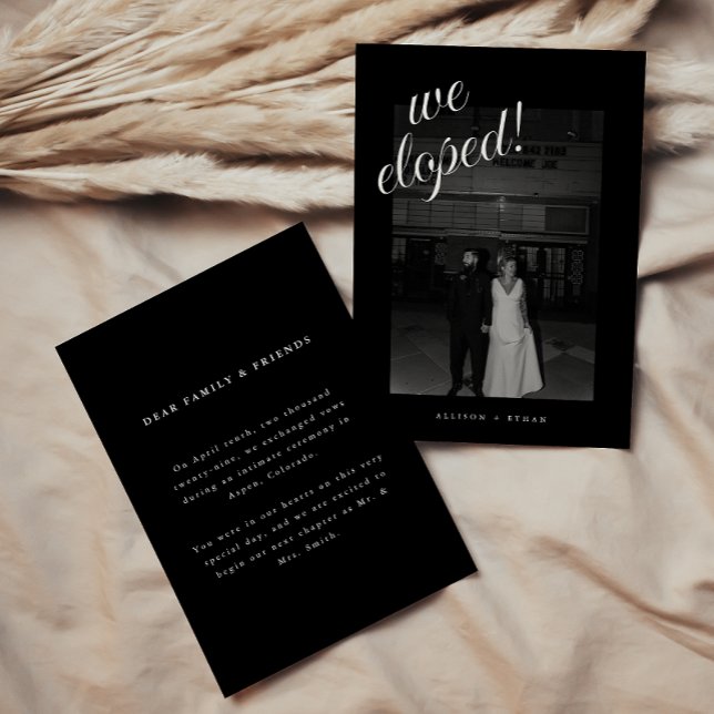 Retro Minimalistic Black Photo Wedding Elopement Announcement (Creator Uploaded)