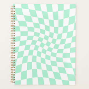 Retro Mint Checks Warped Chequerboard Chequered Planner