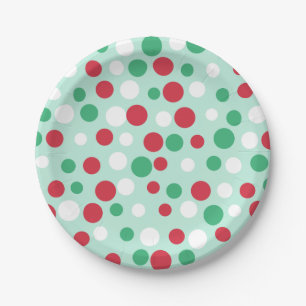 Retro Mint Christmas Dots Party Paper Plates
