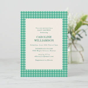 Retro Mint Green Cute Gingham Plaid Baby Shower Invitation