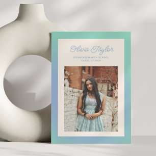 Retro Mint Green Gradient Border Photo Graduation Announcement