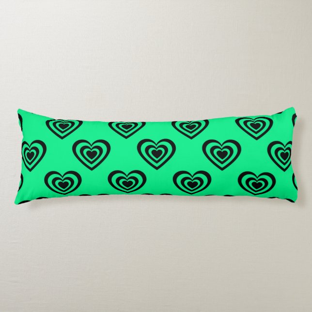 Retro Mint Green Hypnotic Heart Pattern    Body Cushion (Front)