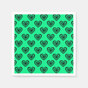 Retro Mint Green Hypnotic Heart Pattern    Napkin