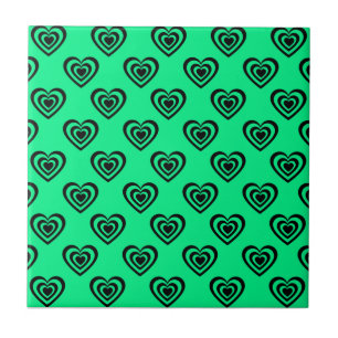 Retro Mint Green Hypnotic Heart Pattern Tile