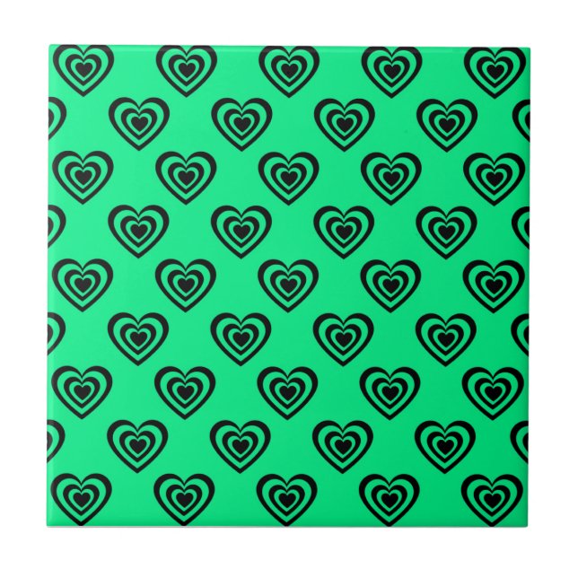 Retro Mint Green Hypnotic Heart Pattern  Tile (Front)