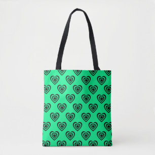 Retro Mint Green Hypnotic Heart Pattern Tote Bag